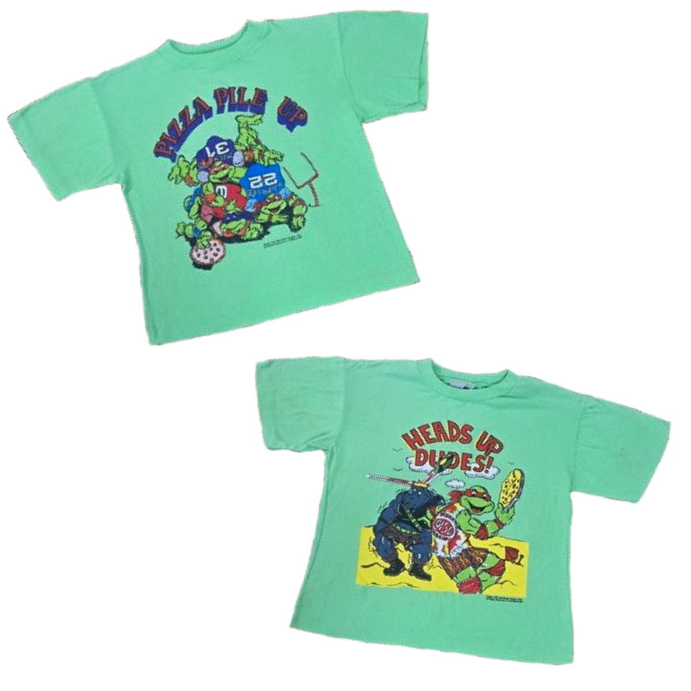 Bundle Lot 2 Teenage Mutant Ninja Turtles Kids T-shirt Tee Pizza Football 1990